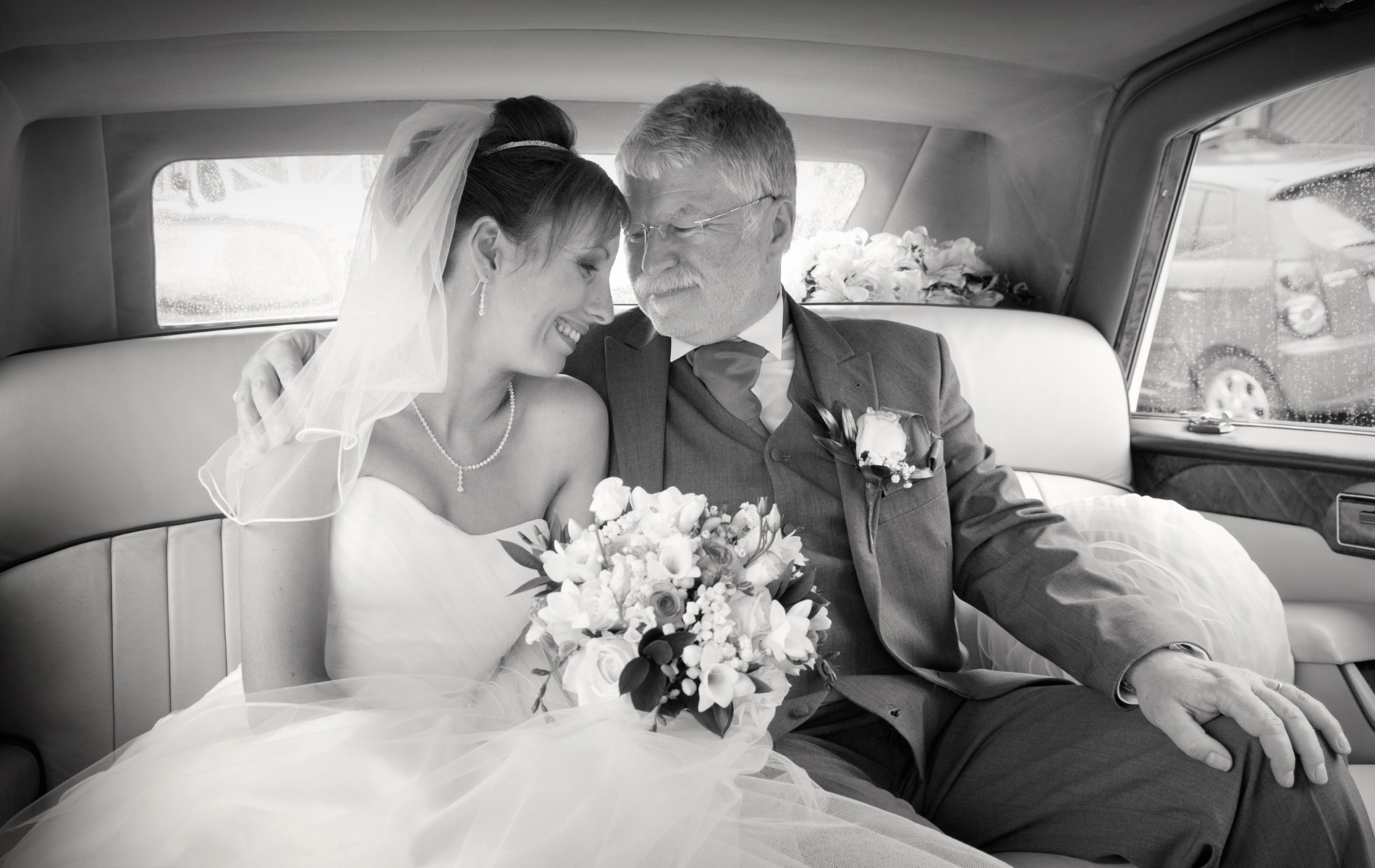 Bride-and-father-in-car-before-south-wales-wedding-st-Illtud-church-wedding=photography