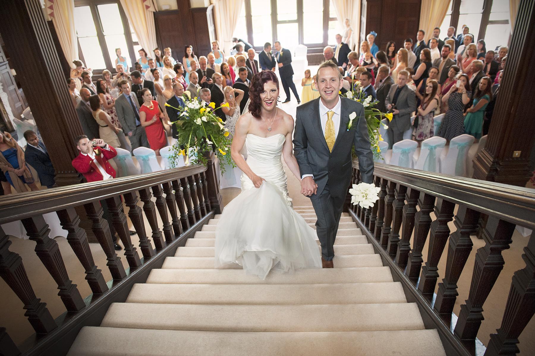 Buckland-hall wedding-photographer-bride-groom-staircase-civil-wedding-ceremony-south-wales-vegetarian-wedding-venues